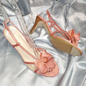 $$$ LIFE STRIDE peach strappy heels floral bow 7W